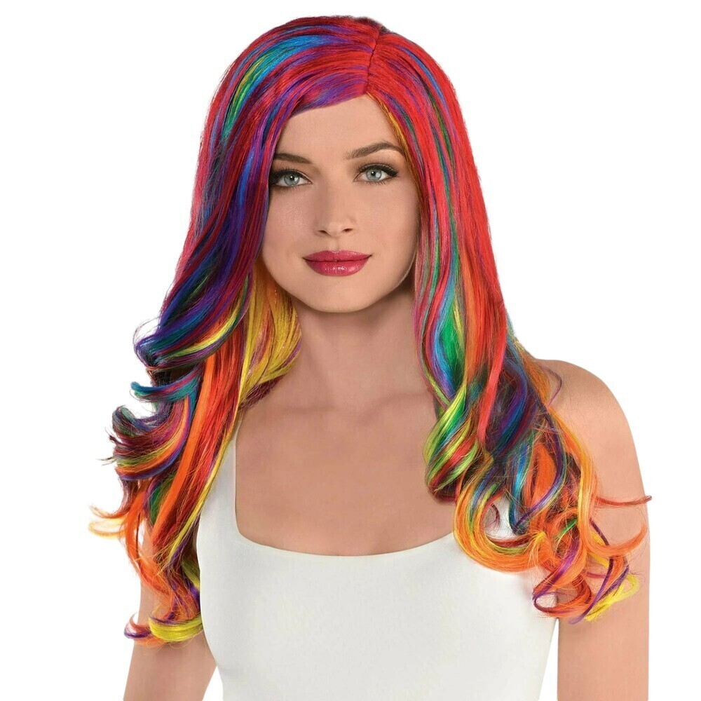 Long Rainbow Wig Wavy Multicolor Cosplay Costume Pride Festival NWT